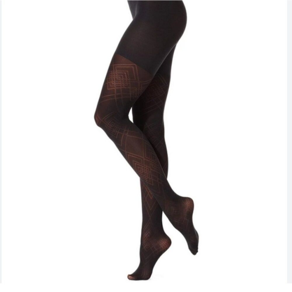 SPANX STAR POWER DIAMOND DAZE PATTERNED SHAPING TIGHTS Size D BACKDROP BLACK